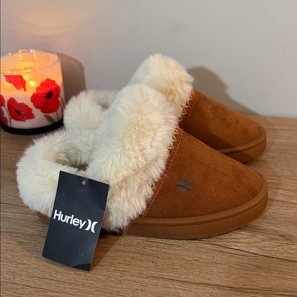 Hurley Tan and Cream Fur-Lined Slippers, NWT